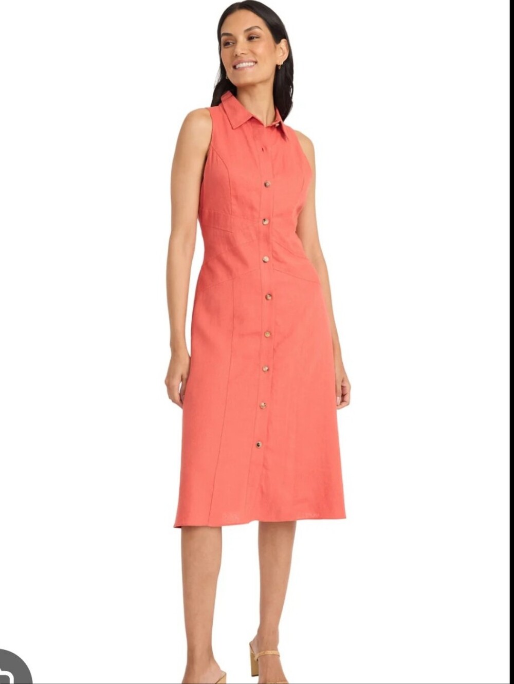 Maggy London Coral Linen Blend Sleeveless Shirt Dress Button Front Plus Size 16